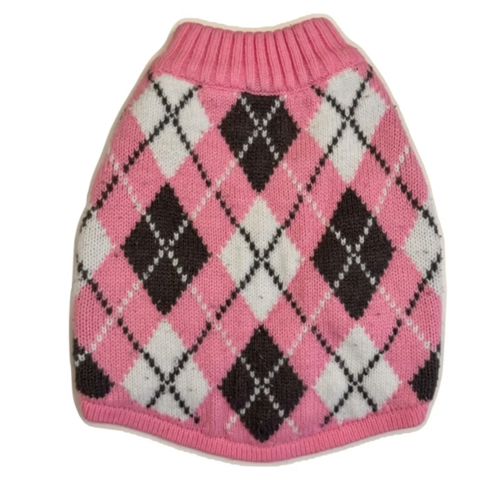 Dog Sweater 3 for 15 SALE CLEARANCE Pink and Gray Argyle Small